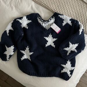 Beginning Boutique Navy and White Star Off-the-Shoulder Sweater